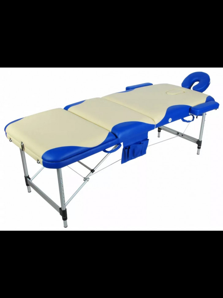 Стол массажный складной (переносной) алюминиевый JFAL01A 3-секционный синий с бежевой волной